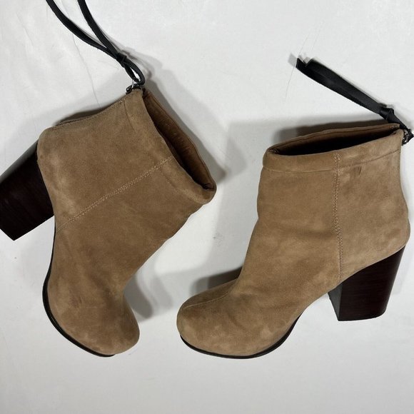 Jeffrey Campbell Rumble Tan Leather Zip Up Block Heel Ankle Boots Women's Sz 10M - Picture 9 of 12